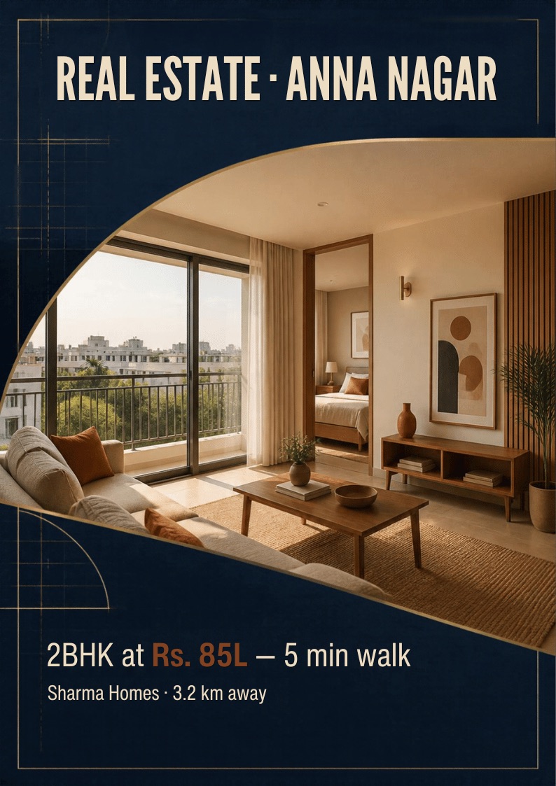 2BHK at Rs. 85 lakh real estate advertisement playing on a portrait TV